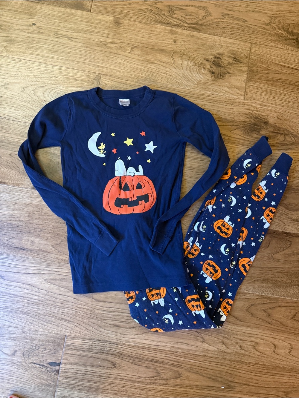 Hanna Andersson Navy Pajama Set with Orange Pumpkin Print